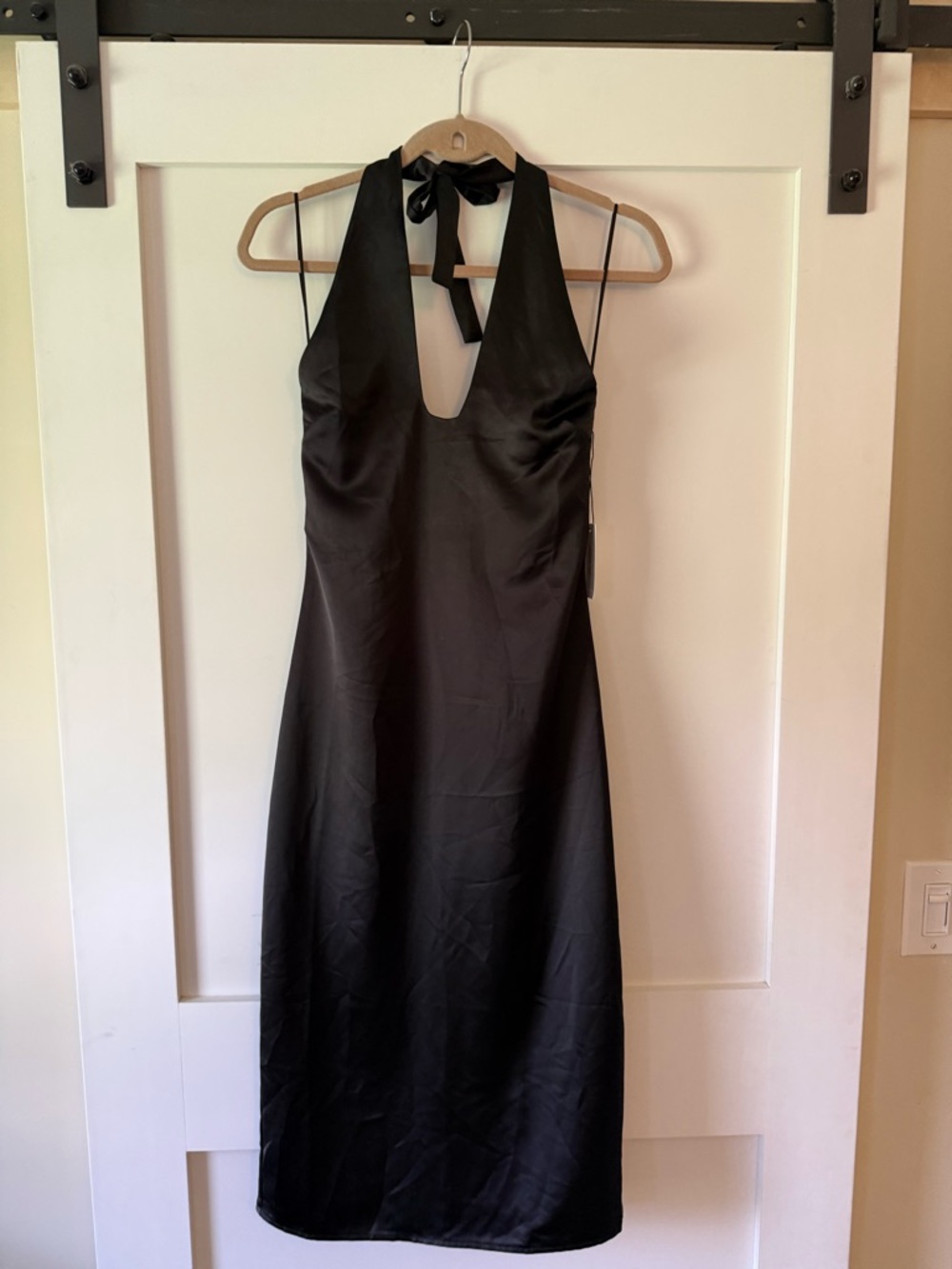 Jason Wu Black Halter Midi Dress with Deep V Neck, NWT